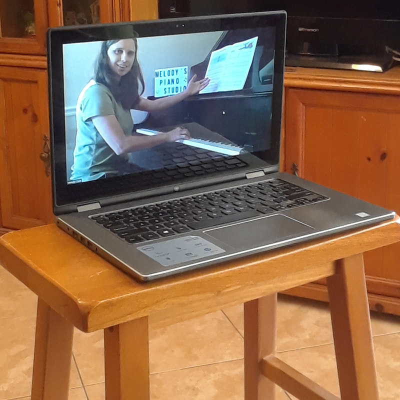 Computer screen view of piano lessons on Zoom